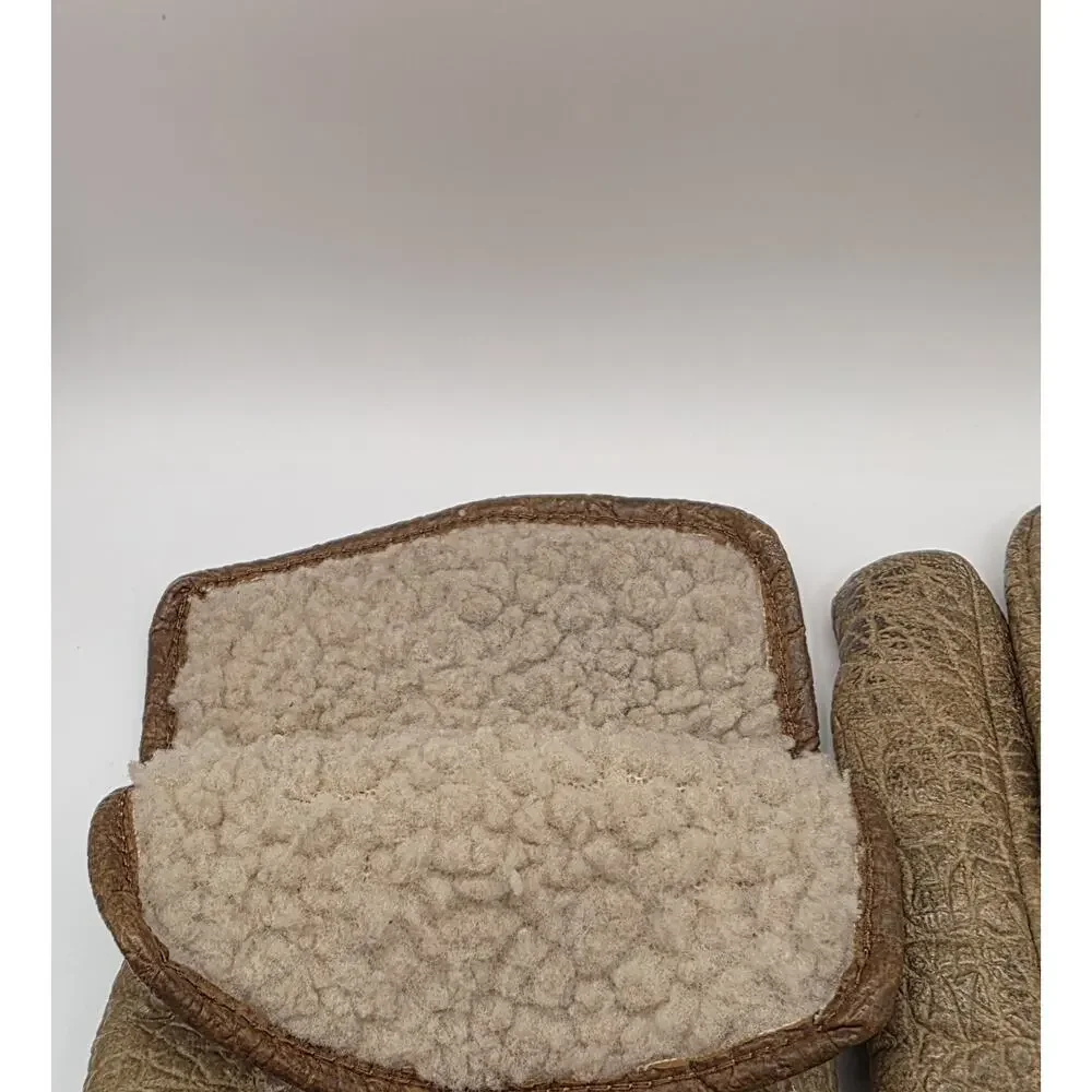 Vintage Brown Aris Snuggler Sherpa Lined Driving Gloves Women's Size Large Gold
